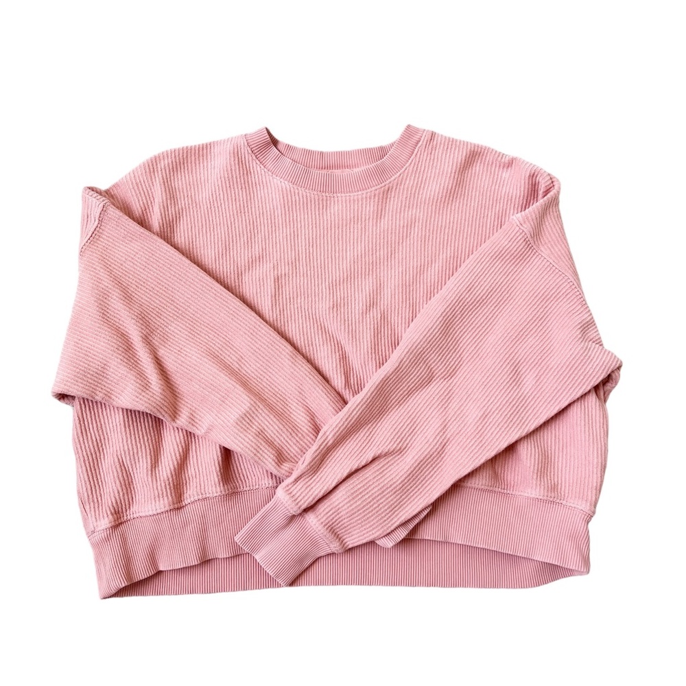 AERIE Orange Coral Crewneck Cropped Sweatshirt Ribbed Material Women’s XS